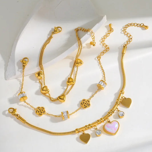 Rose Heart Chain 18K Gold Plated 304 Stainless Steel Bracelel