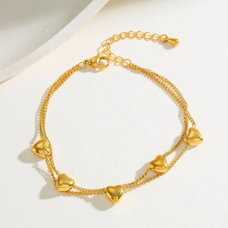 Rose Heart Chain 18K Gold Plated 304 Stainless Steel Bracelel