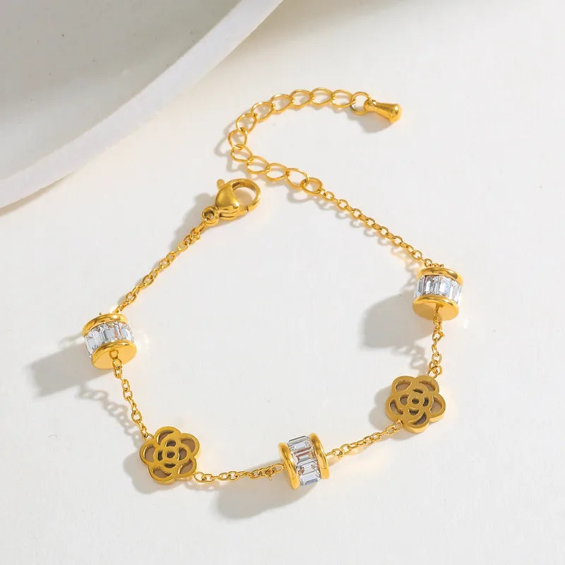 Rose Heart Chain 18K Gold Plated 304 Stainless Steel Bracelel