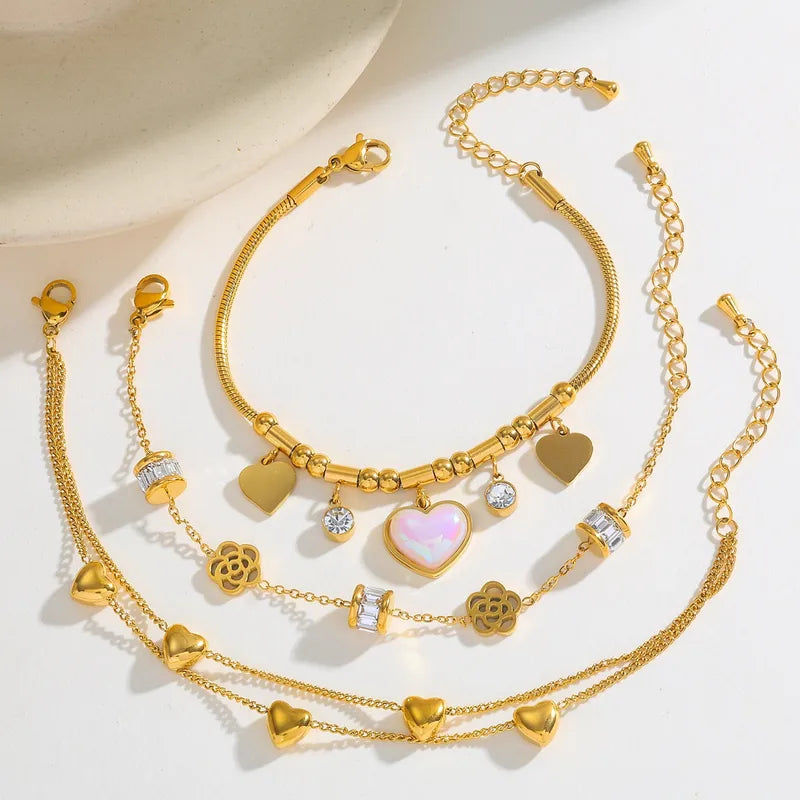 Rose Heart Chain 18K Gold Plated 304 Stainless Steel Bracelel
