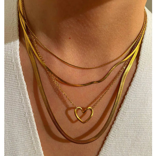 Heart Treasure 18K Gold Plated 304 Stainless Steel Necklace Set