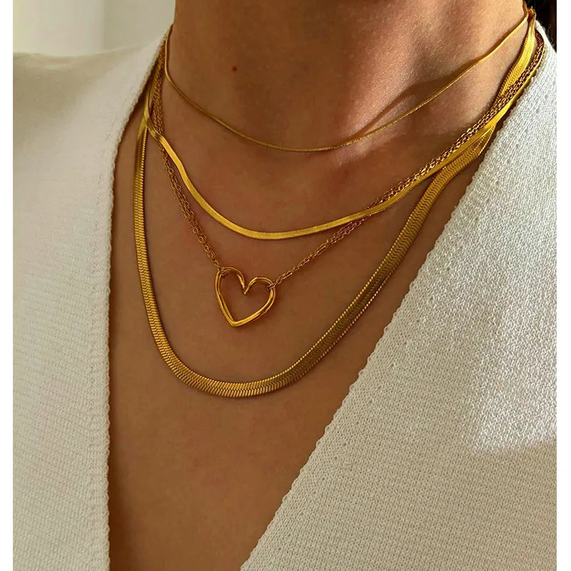 Heart Treasure 18K Gold Plated 304 Stainless Steel Necklace Set