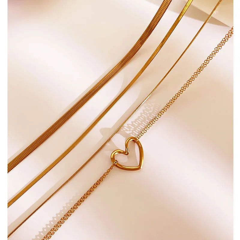 Heart Treasure 18K Gold Plated 304 Stainless Steel Necklace Set