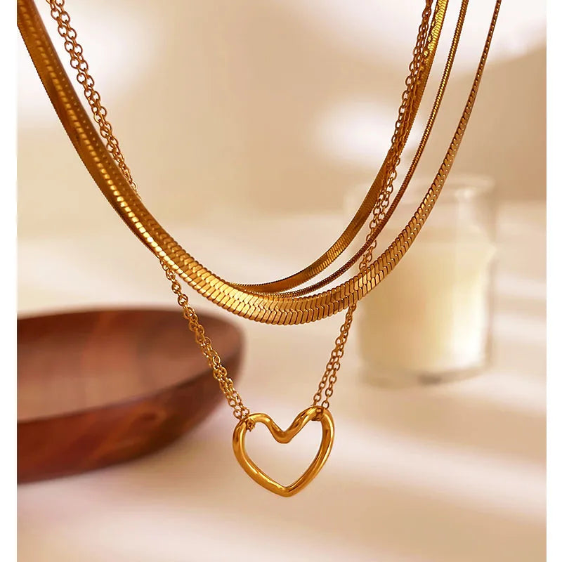 Heart Treasure 18K Gold Plated 304 Stainless Steel Necklace Set
