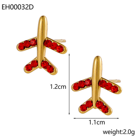 Airplane Mode 304 Stainless Steel 18K Gold Plated Stud