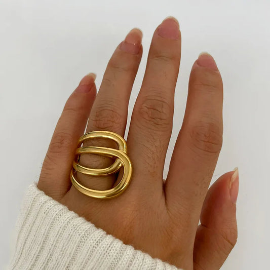 French Style IG Style Geometric 316L Stainless Steel 18K Gold Plated Irregular Open Ring