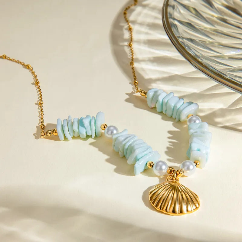 Star Fish Shell Pearl 18K Gold Plated 304 Stainless Steel Necklace