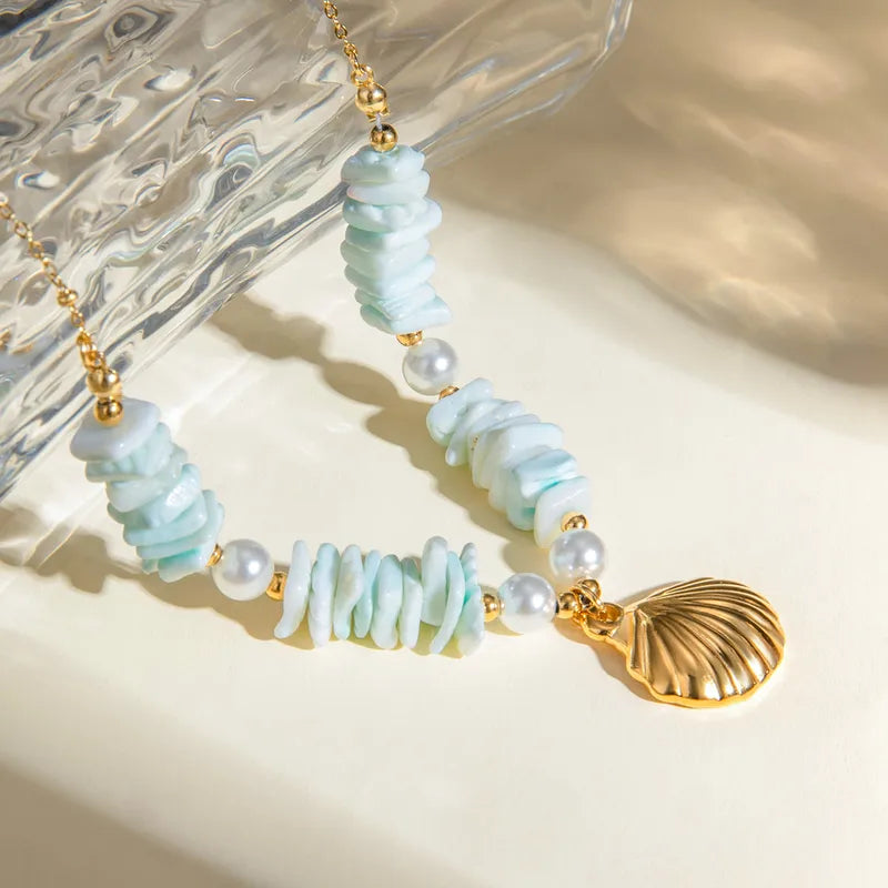 Star Fish Shell Pearl 18K Gold Plated 304 Stainless Steel Necklace