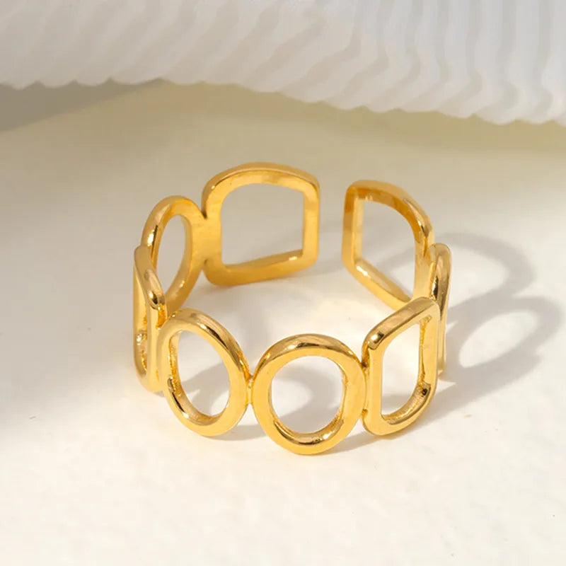 Circle Square 304 Stainless Steel 18K Gold Plated Ring