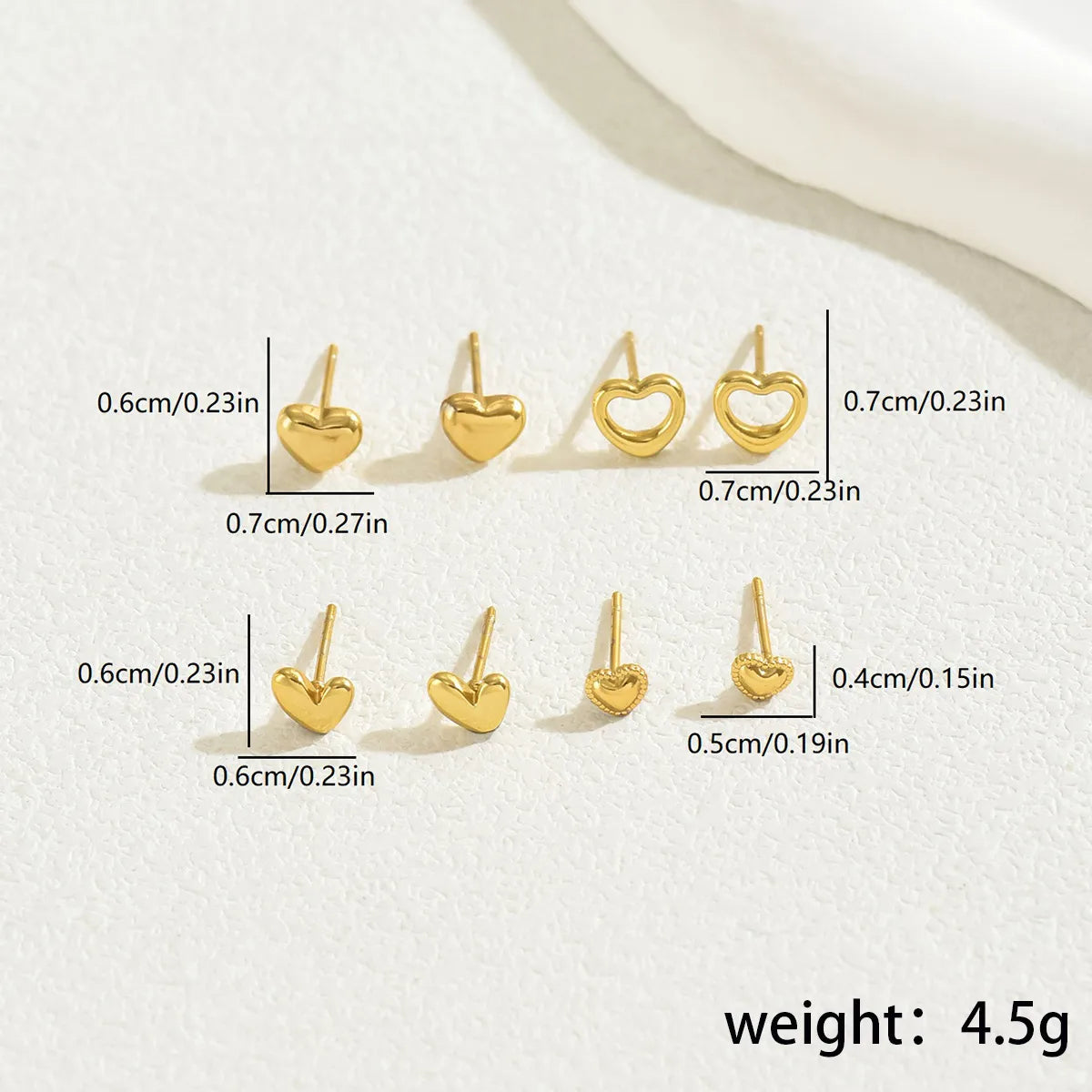 Heart Shape 201 Stainless Steel 18K Gold Plated Ear Studs