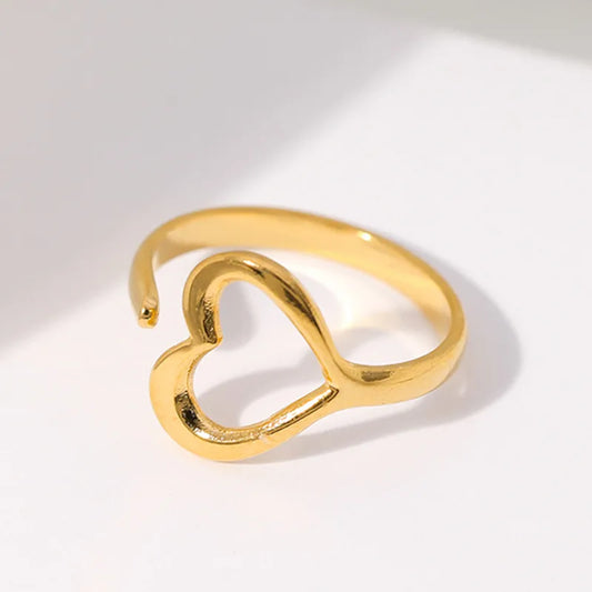 Half Heart 304 Stainless Steel 18K Gold Plated Ring