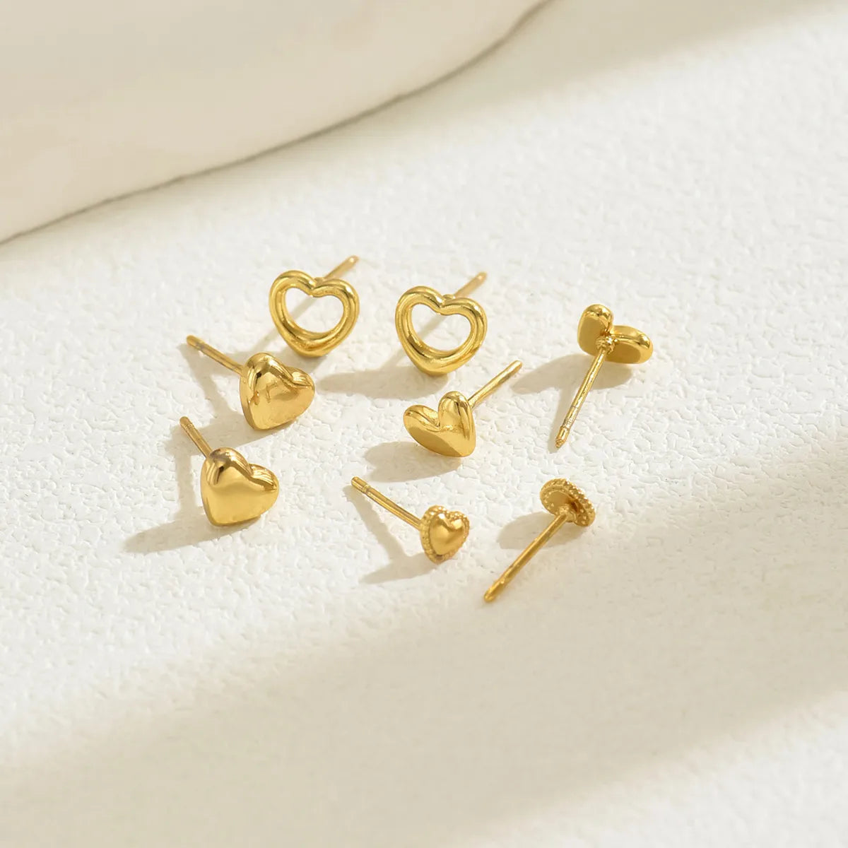 Heart Shape 201 Stainless Steel 18K Gold Plated Ear Studs