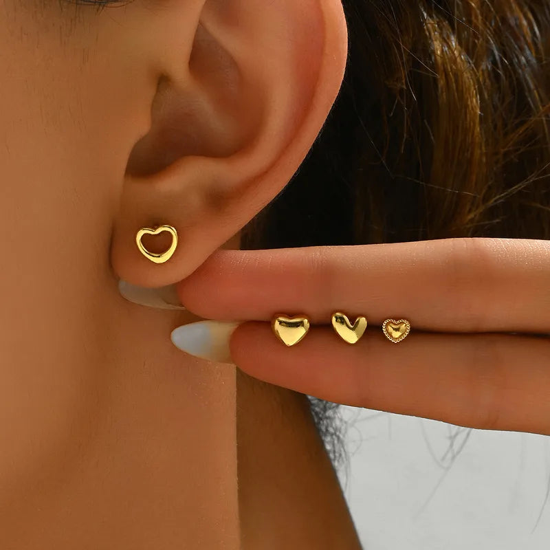 Heart Shape 201 Stainless Steel 18K Gold Plated Ear Studs