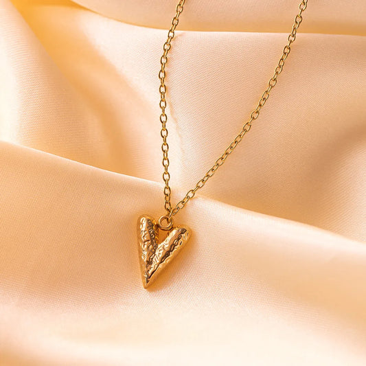 Hammered Heart 304 Stainless Steel Titanium Steel 18K Gold Plated Necklace