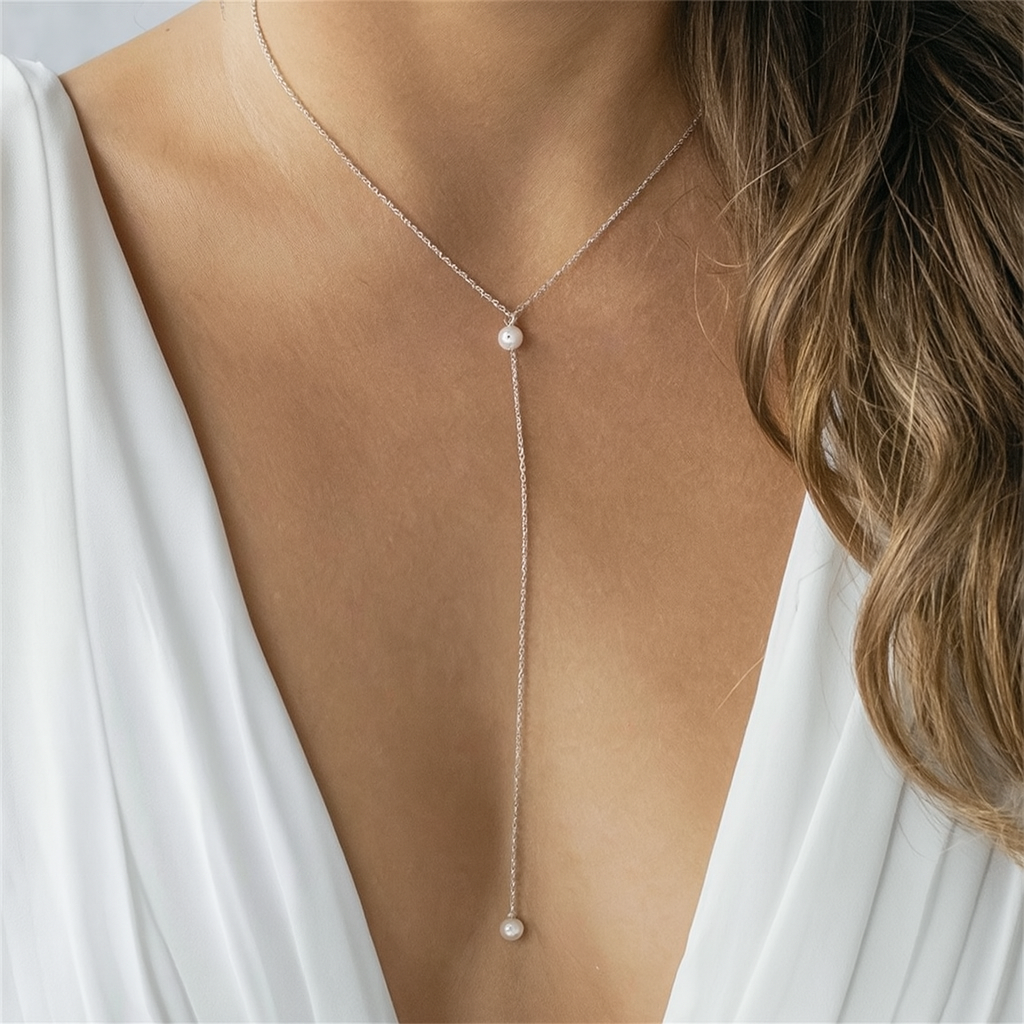 Lengthy Pearl Stainless Steel 14K Silver  Plated Pearl Necklacee