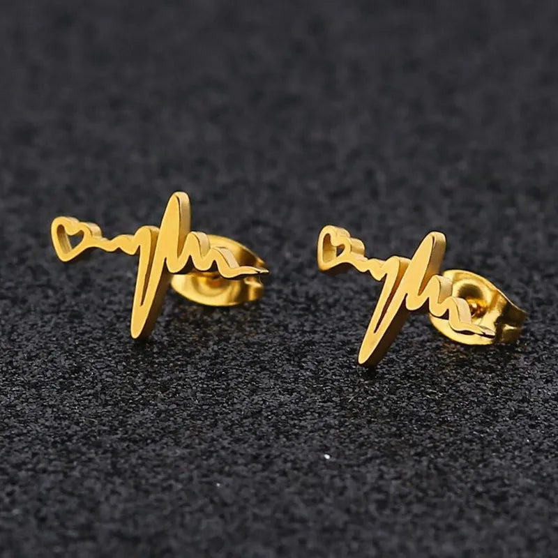 Electrocardiogram 304 Stainless Steel 18K Gold Plated Ear Studs