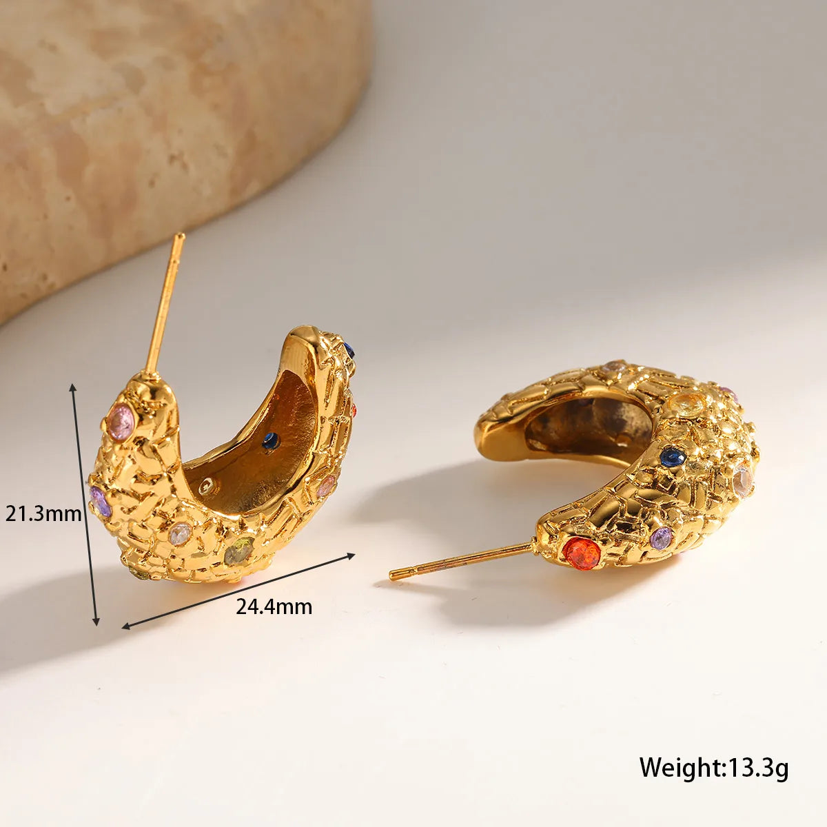 Colored Gems 304 Stainless Steel 18K Gold Plated Earrings