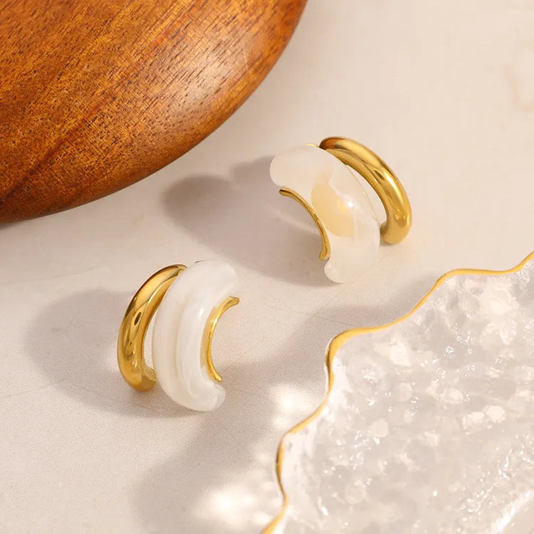 Off White Resin 304 Stainless Steel 18K Gold Plated Vintage Earrings