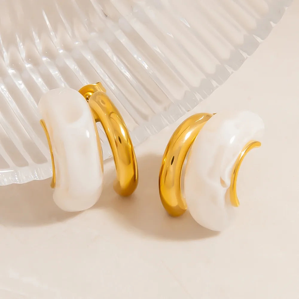 Off White Resin 304 Stainless Steel 18K Gold Plated Vintage Earrings