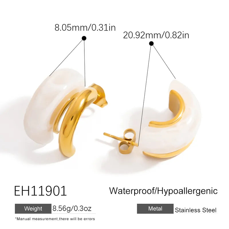 Off White Resin 304 Stainless Steel 18K Gold Plated Vintage Earrings