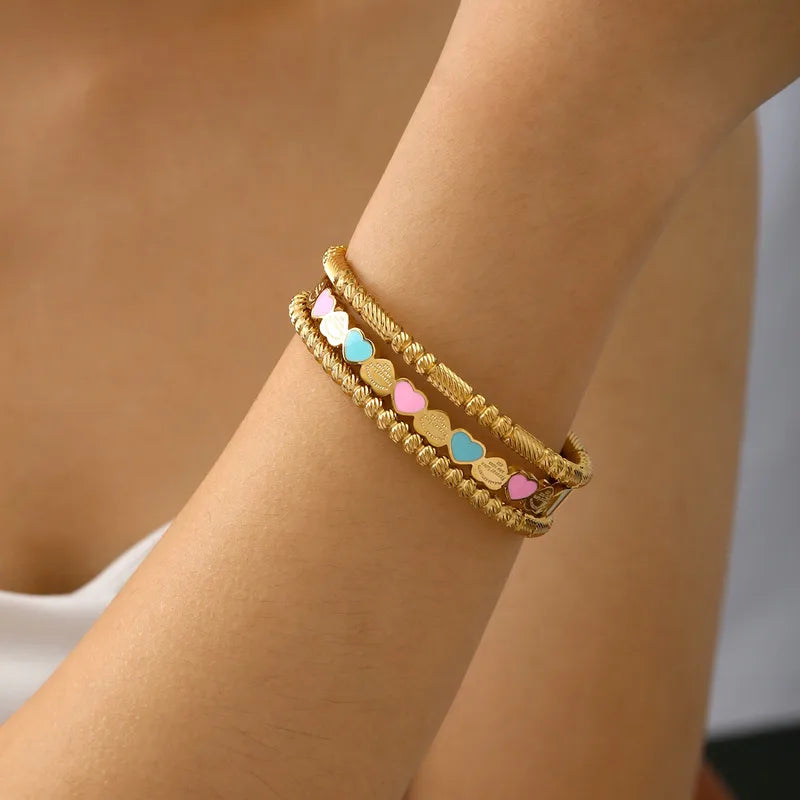 Pretty Detailed 18K Gold Plated 304 Stainless Steel Bracelet Set