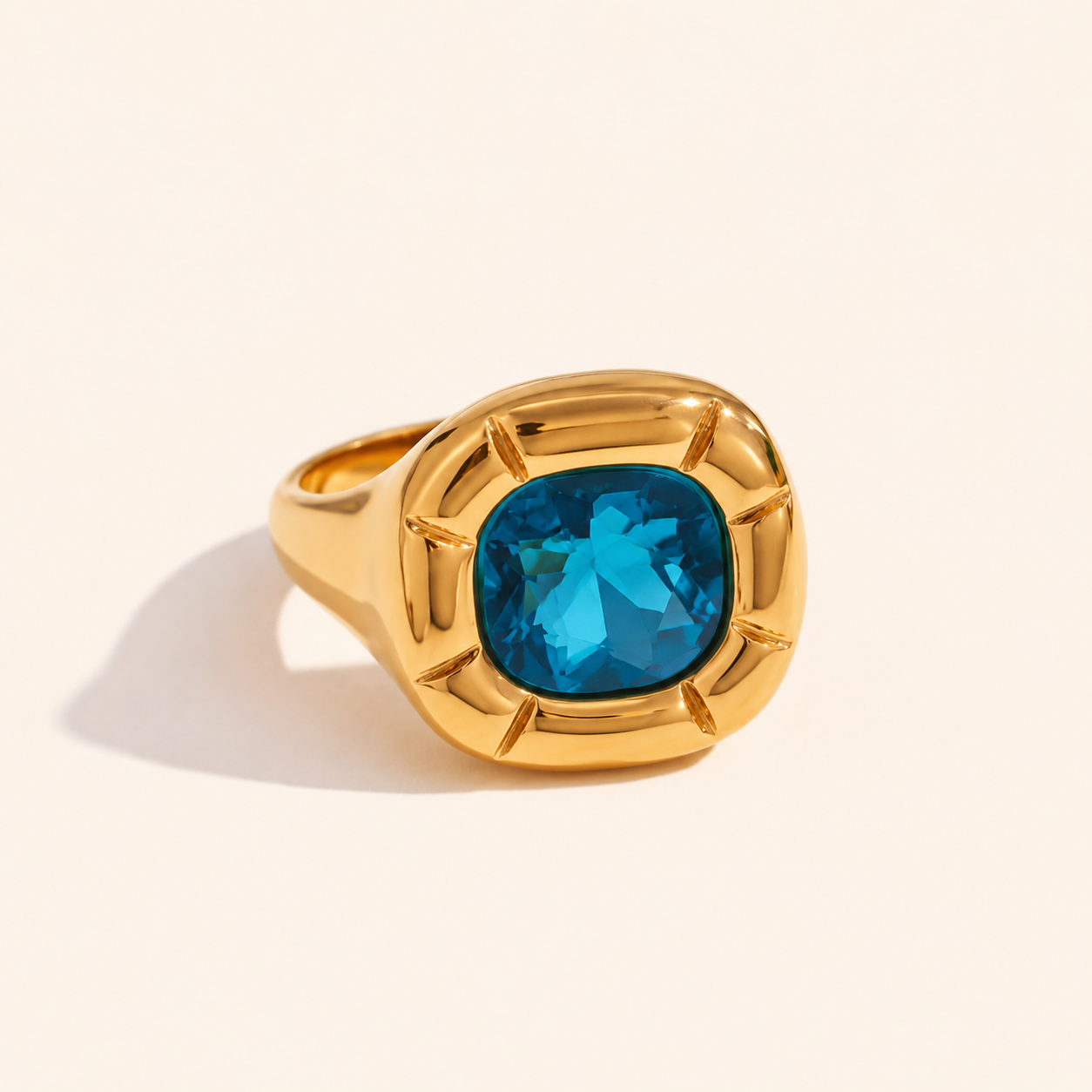 Blue Stainless Steel Zirconia 18k Gold Plated Ring