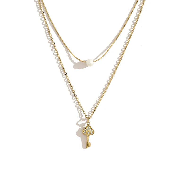 Winter Pearl 18K Gold Plated 304 Stainless Steel  Double Layer Necklace