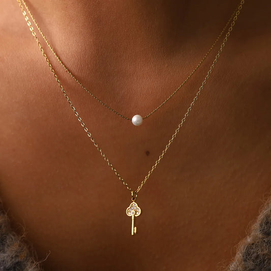 Winter Pearl 18K Gold Plated 304 Stainless Steel  Double Layer Necklace