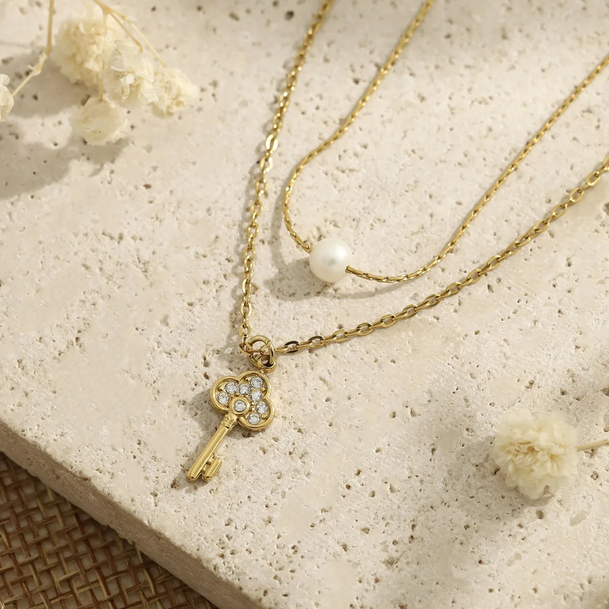 Winter Pearl 18K Gold Plated 304 Stainless Steel  Double Layer Necklace