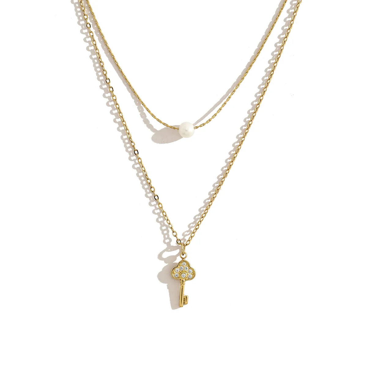 Winter Pearl 18K Gold Plated 304 Stainless Steel  Double Layer Necklace