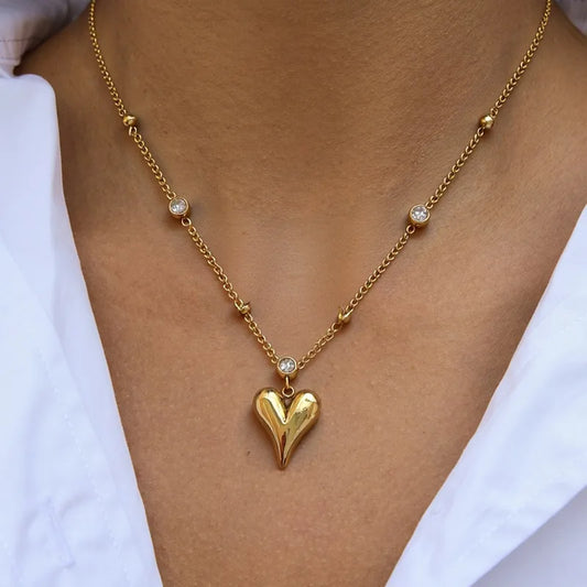 Heart Crystal Zircon 18K Gold Plated 304 Stainless Steel Necklace