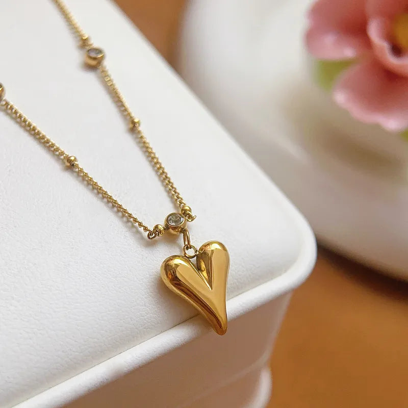 Heart Crystal Zircon 18K Gold Plated 304 Stainless Steel Necklace