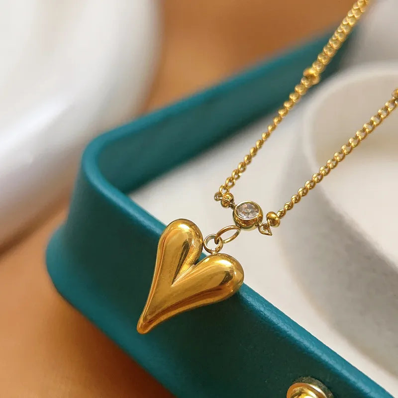 Heart Crystal Zircon 18K Gold Plated 304 Stainless Steel Necklace