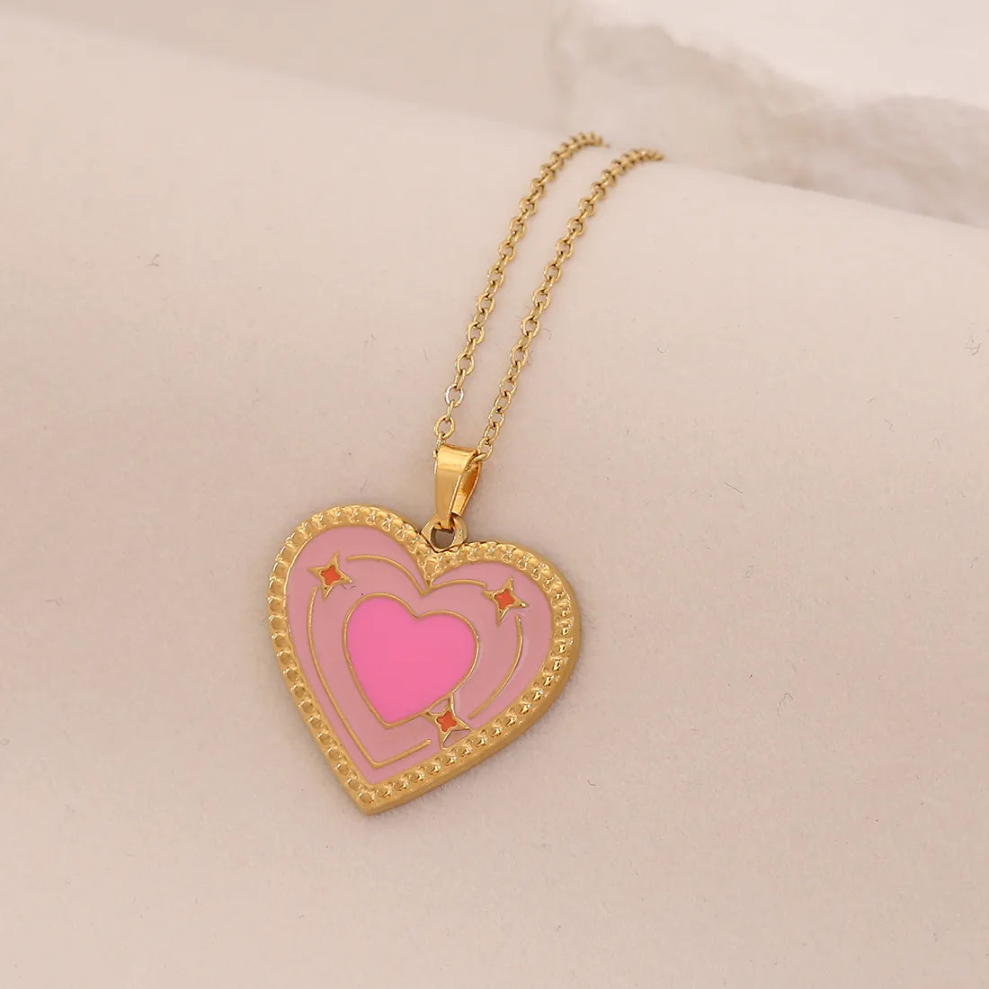 Romantic Heart Shape 304 Stainless Steel 18K Gold Plated Cable Chain Pendant Necklace