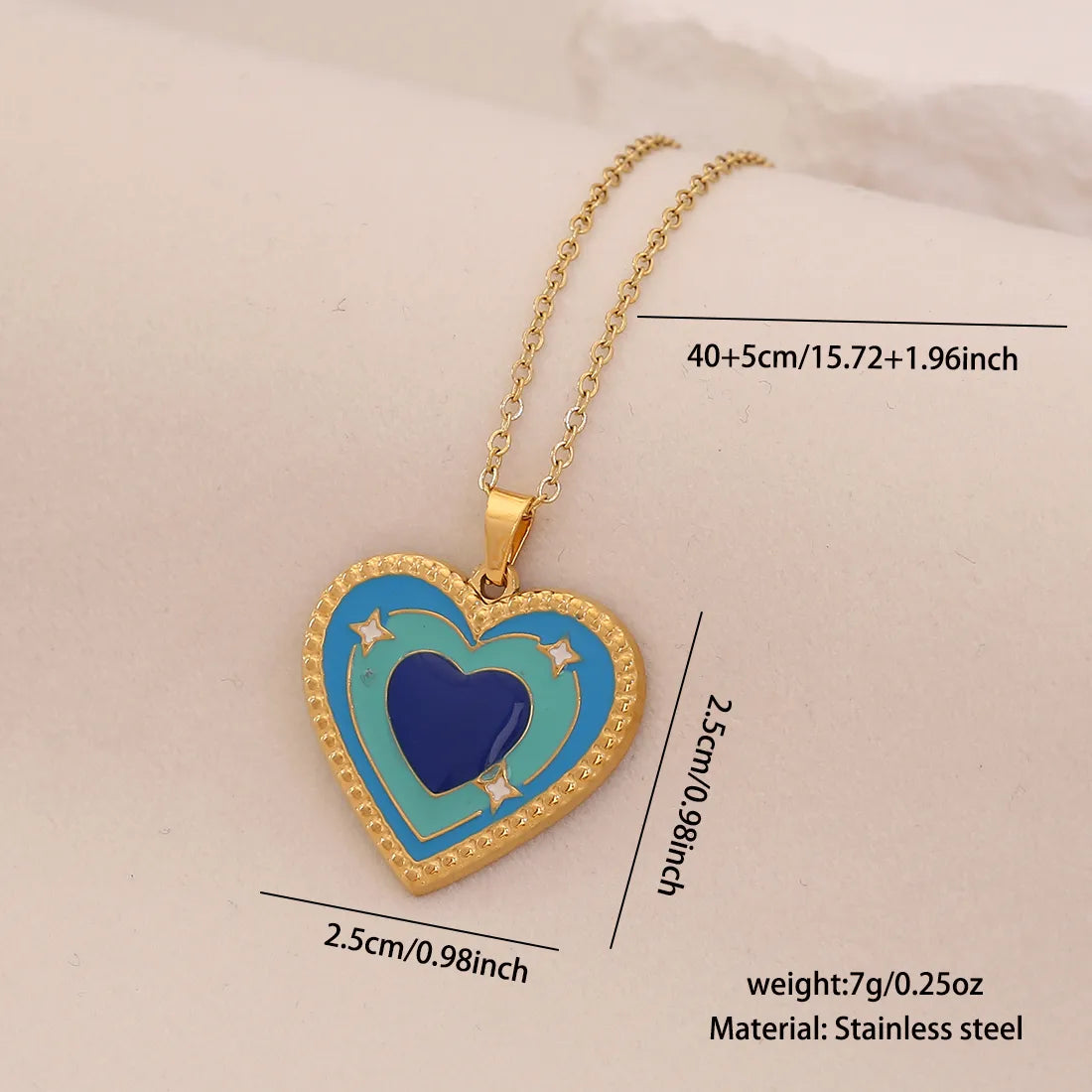 Romantic Heart Shape 304 Stainless Steel 18K Gold Plated Cable Chain Pendant Necklace