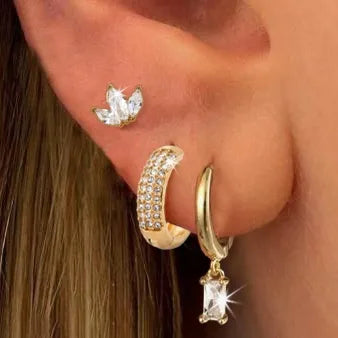 Embedded Zirconium Stones Stainless Steel 18K Gold Plated Earring