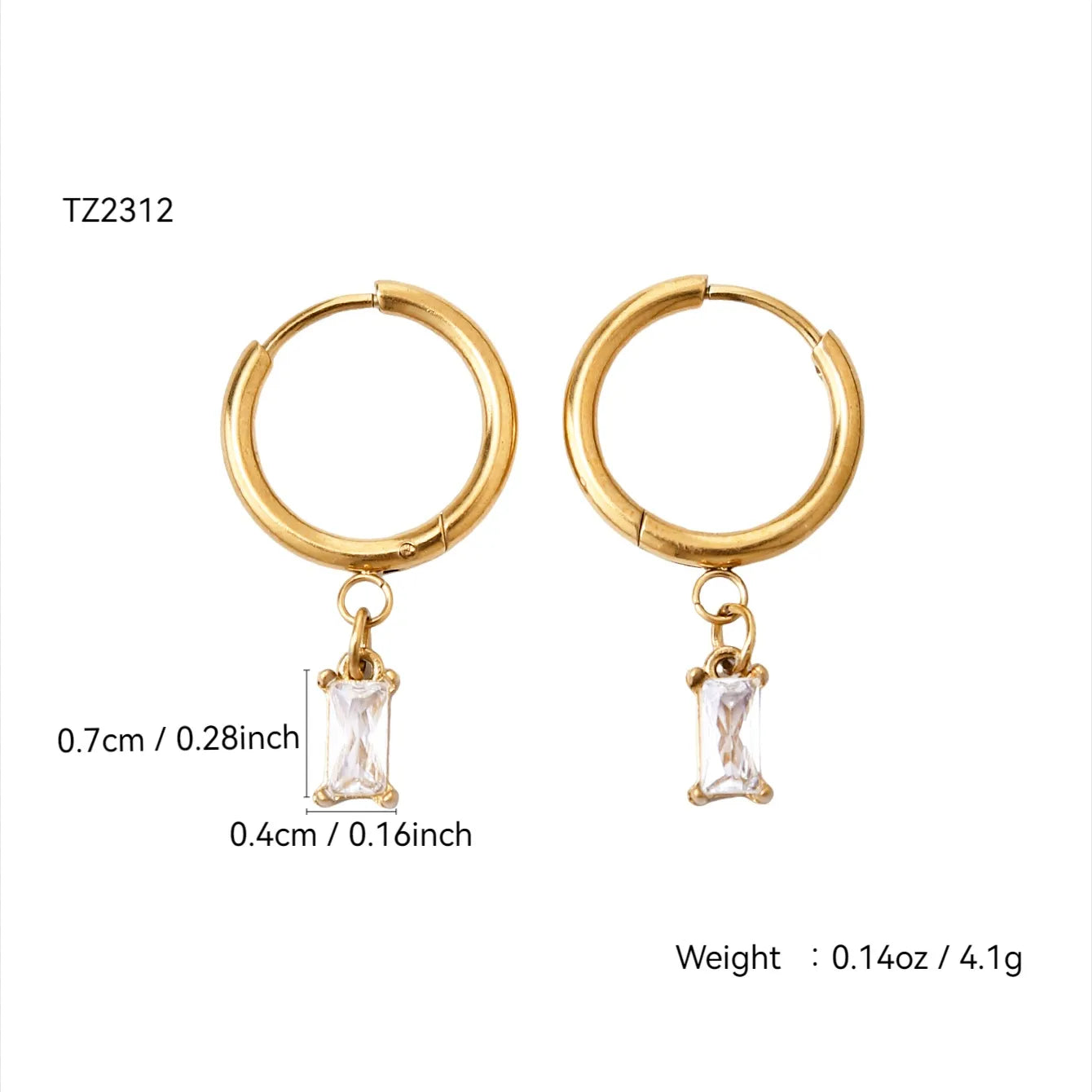 Embedded Zirconium Stones Stainless Steel 18K Gold Plated Earring