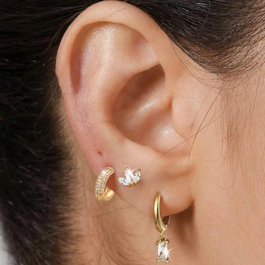 Embedded Zirconium Stones Stainless Steel 18K Gold Plated Earring
