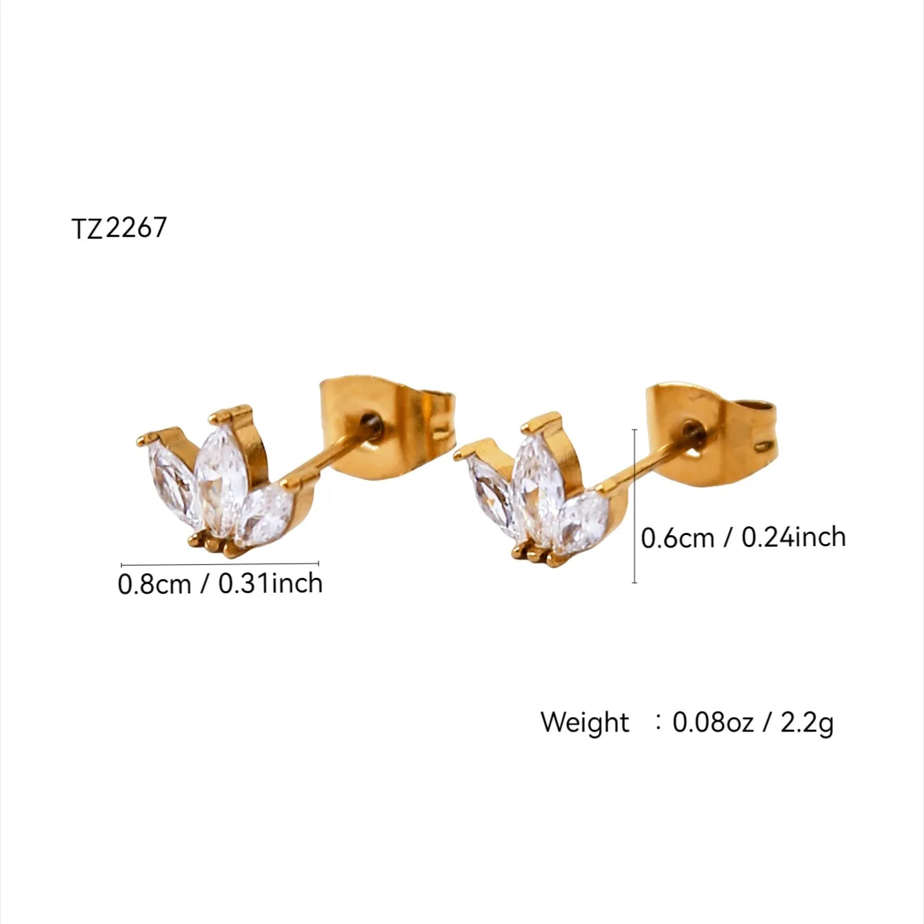 Embedded Zirconium Stones Stainless Steel 18K Gold Plated Earring