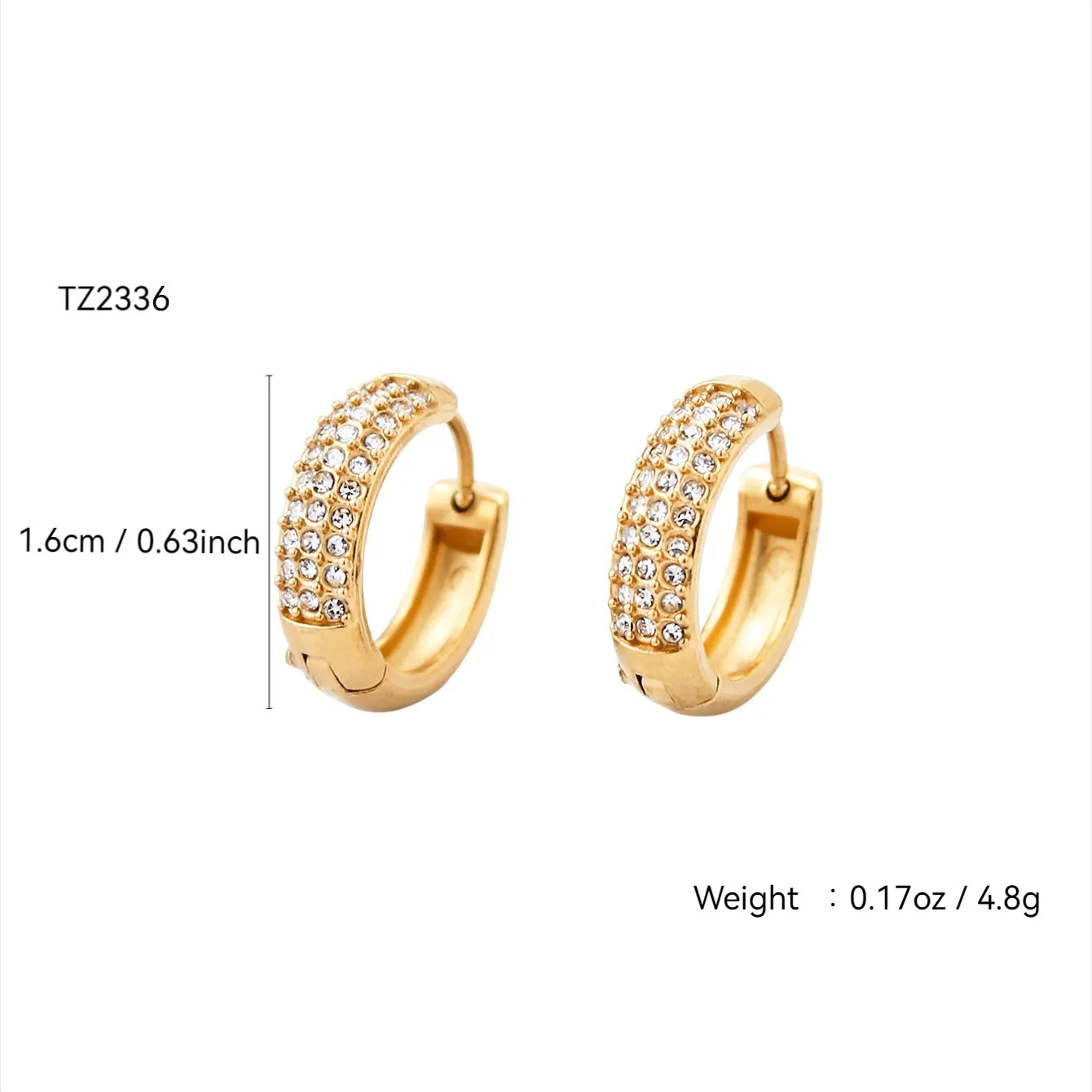 Embedded Zirconium Stones Stainless Steel 18K Gold Plated Earring