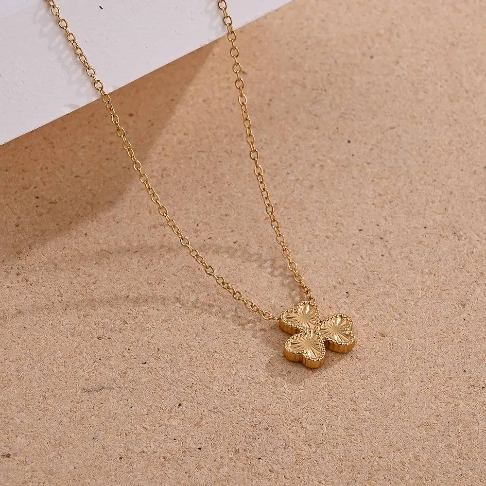 Three Leaf Clover 304 Stainless Steel Rhinestones 18K Gold Chain Necklace