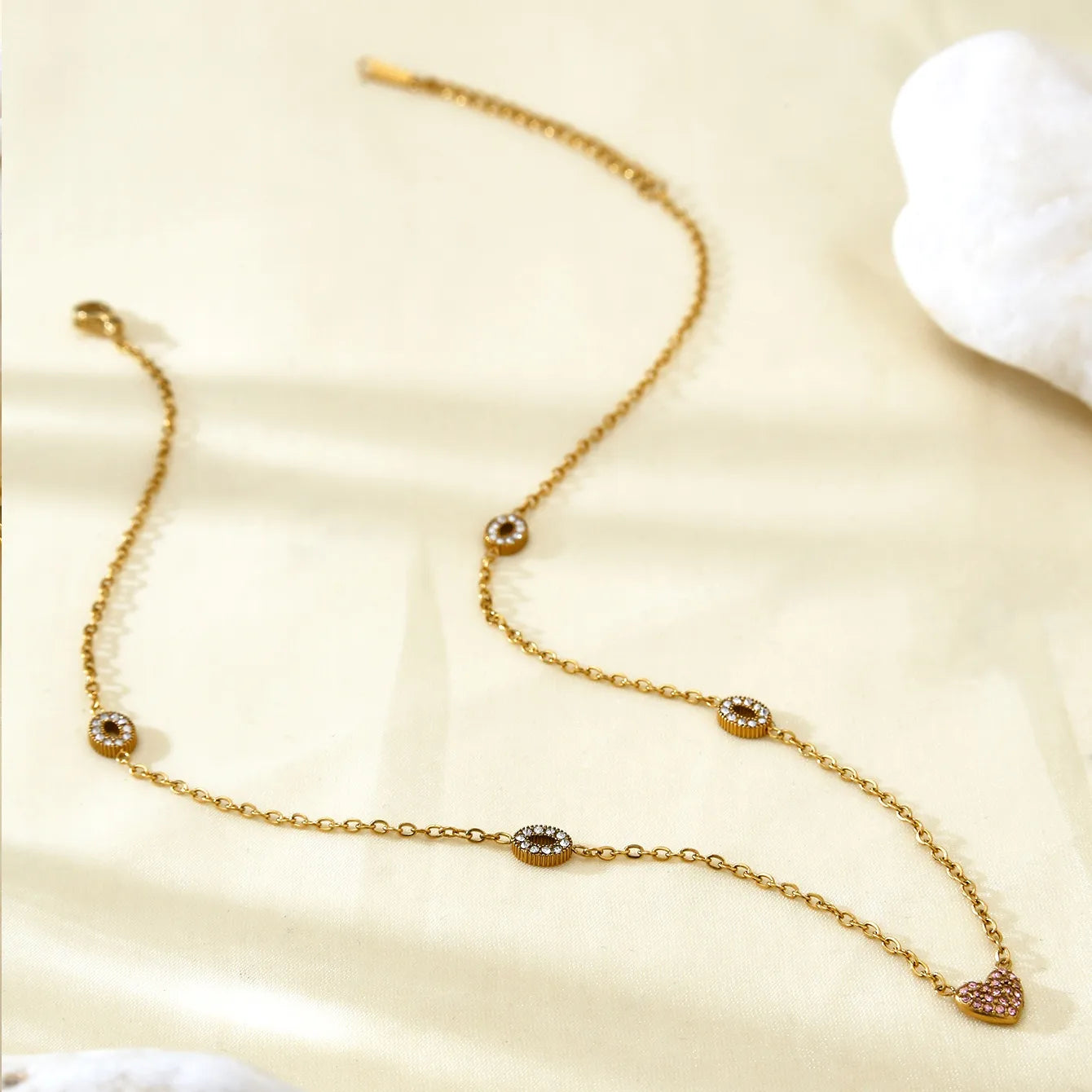 Heart Gemmed Zircon Stainless Steel 18K Gold Plated Necklace