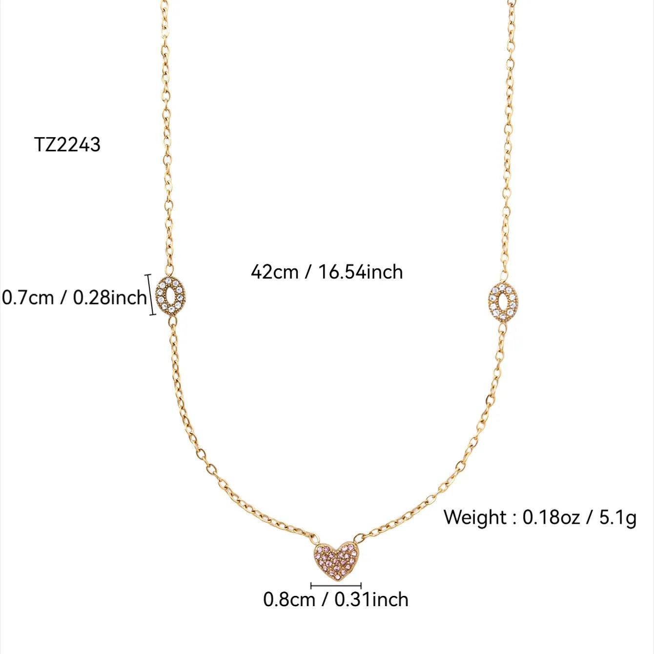 Heart Gemmed Zircon Stainless Steel 18K Gold Plated Necklace