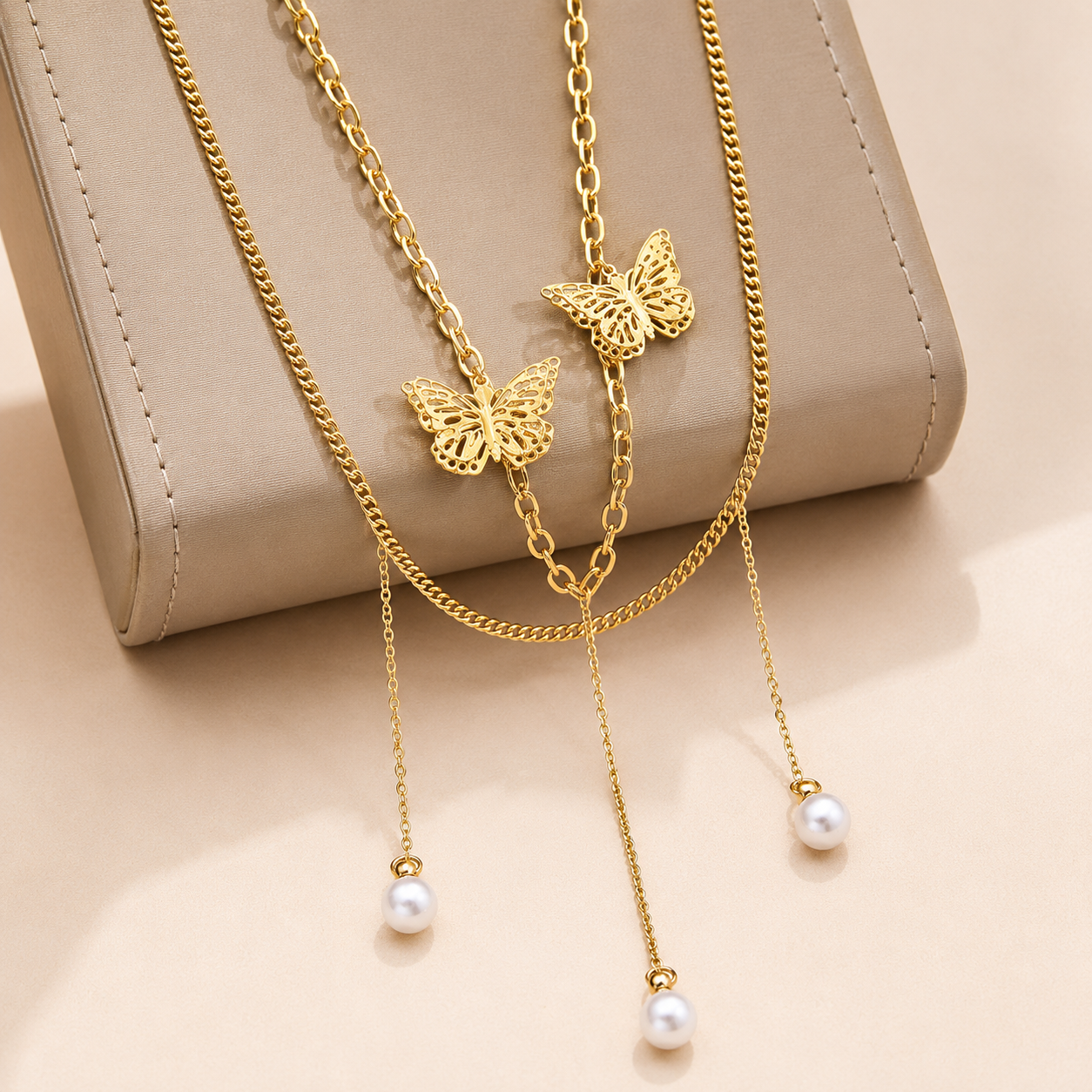 Butterfly Charms Pearl Electroplated Golden Plated Ferroalloy Waist Chain
