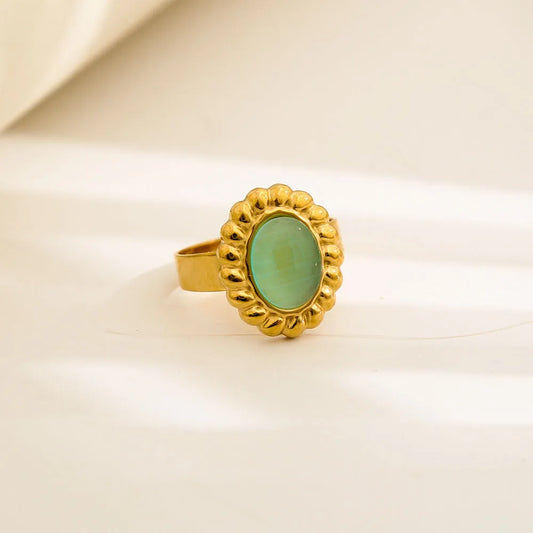 Green Machine Embedded 304 Stainless Steel 18K Gold Plated Adjustable Ring