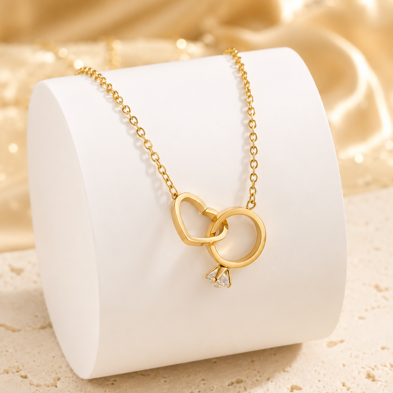 Heart Shape Ring 18K Gold Plated 304 Stainless Steel Pendant Necklace