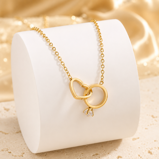 Heart Shape Ring 18K Gold Plated 304 Stainless Steel Pendant Necklace