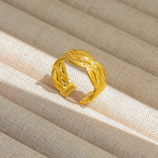 Wavy Adjustable 18K Gold Plated 304 Stainless Steel Ring