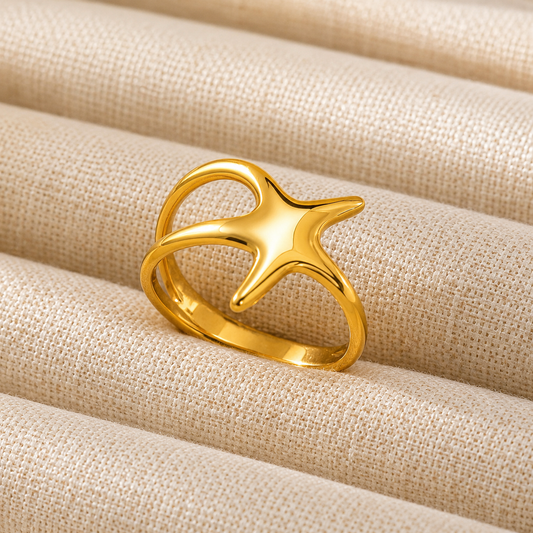 Star 18K Gold Plated 304 Stainless Steel Ring