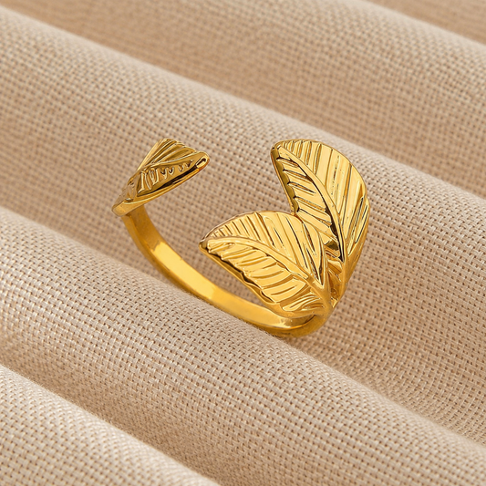 Leafy Adjustable 18K Gold Plated 304 Stainless Steel Ring